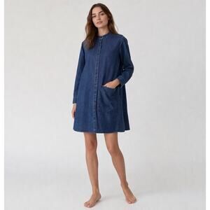 COS 100% Cotton Dark Denim Oversized Midi Shirt Dress S Minimalist Casual